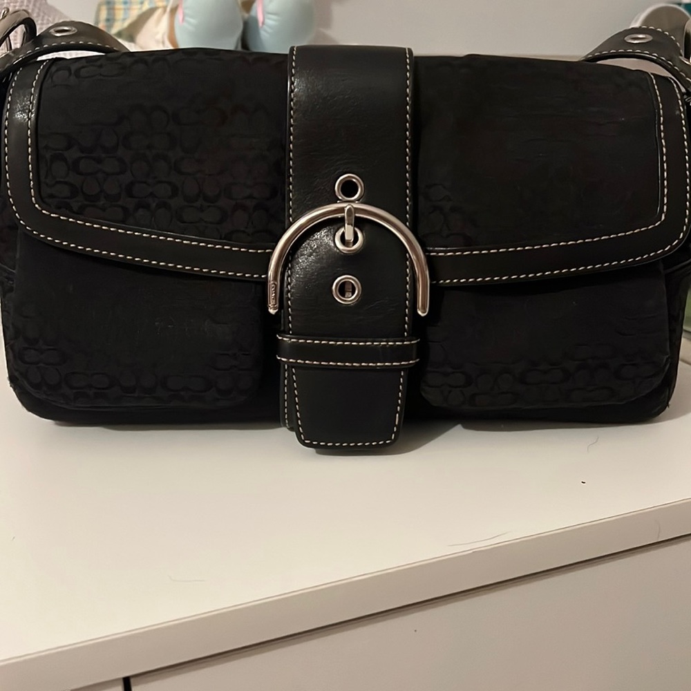 Coach black monogram magnetic button closure shoulder bag